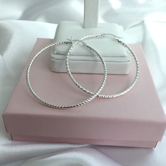 Sterling 50mm Twisted Tube Hoop Earrings - Picture 10 of 13